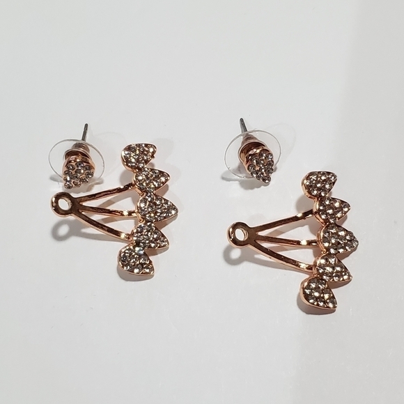 Teardrop water drop Rose goldtone hugger cuff Rhinestone pierced earrings - Picture 5 of 9